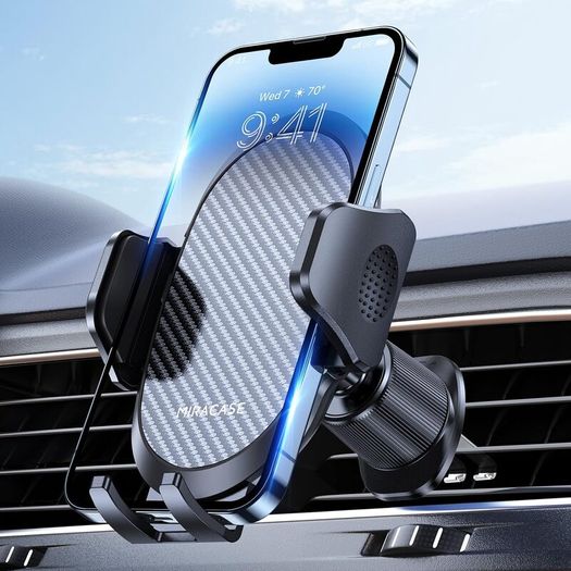 Miracase Car Phone Holder, Stable Double Steel-Hook Air Vent Car Phone Mount Cradle 360Rotation, One Button Release Mobile Phone Holder for iPhone, Galaxy, All 407 Smartphones