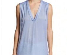 Vince Sleeveless Band-Collar Silk V-Neck Blouse Periwinkle