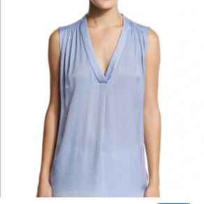 Vince Sleeveless Band-Collar Silk V-Neck Blouse Periwinkle