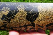 Vintage Japanese Oriental Wooden Lacquer Box Hand Painted Lidded Lid Rectangle