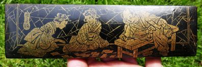 Vintage Japanese Oriental Wooden Lacquer Box Hand Painted Lidded Lid Rectangle