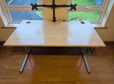Home Office Desk - Beech with silver cantilever