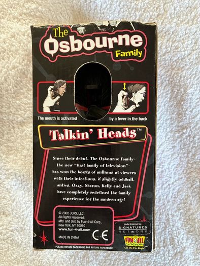 Ozzy and Sharon Osbourne boxed talking head toys