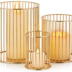 Set of 3 Gold Wire Construction Candle Holder Set Minimalist Versatile for Flower Arrangement Kitchen Organizer, 3 Pcs