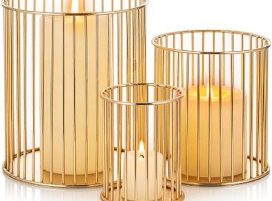 Set of 3 Gold Wire Construction Candle Holder Set Minimalist Versatile for Flower Arrangement Kitchen Organizer, 3 Pcs