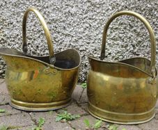 2 antique brass coal buckets