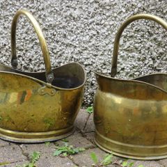 2 antique brass coal buckets