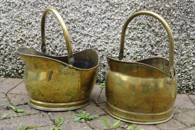 2 antique brass coal buckets