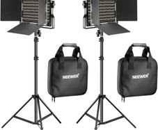 2 Pieces Bi-color 660 LED Video Light and Stand Kit Includes:(2)3200-5600K CRI 96+ Dimmable Light with U Bracket and Barndoor and (2)75 inches Light Stand for Studio Photography, Video Shooting (FREE POSTAGE)
