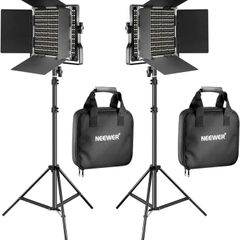 2 Pieces Bi-color 660 LED Video Light and Stand Kit Includes:(2)3200-5600K CRI 96+ Dimmable Light with U Bracket and Barndoor and (2)75 inches Light Stand for Studio Photography, Video Shooting (FREE POSTAGE)