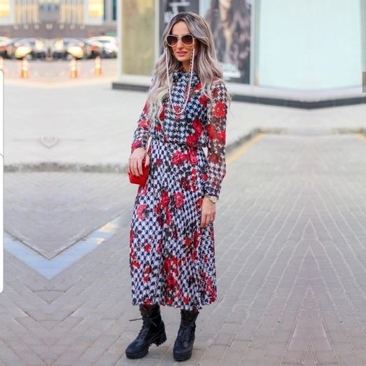 Zara Multicoloured Houndstooth & Floral Print Pleated Flowing Midi Skirt  Xs
