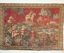 Large French Aubusson Style Tapestry with Medieval Hunting Scene