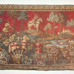 Large French Aubusson Style Tapestry with Medieval Hunting Scene