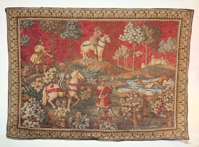 Large French Aubusson Style Tapestry with Medieval Hunting Scene