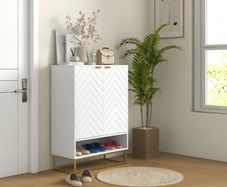Shoe Storage Cabinet, Modern Shoe Cupboard with Open Shelf, Adjustable Shelf, 6 Vents, Shoe Rack for 12 Pairs of Shoes
