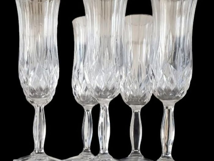 6 x Vintage RCR Harrods Crystal Champagne Flutes