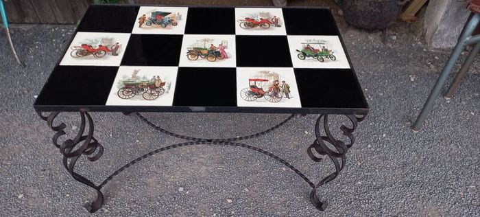 Table 1960s 70s Mid size coffee table hight sold Iron and tiles Top Heavy but Nice