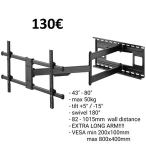Tv Wall Mount Bracket Tilt Swivel Long Arm 37-80"