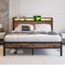 King Size Bed Frame with Charging Station and LED Lights Image 7
