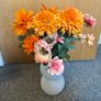 Artificial Orange Flowers in Frosted Glass Vase Image 2