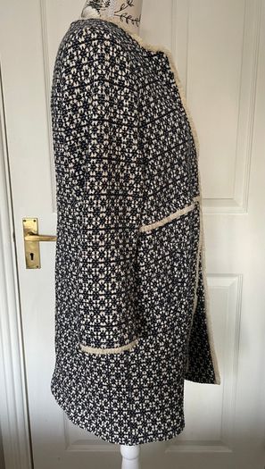 Zara Blue & White Longline Jacket/Coat - Size XL