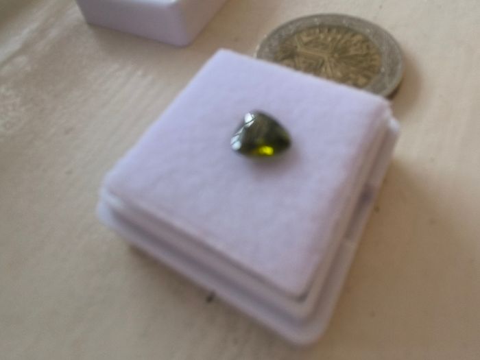 Loose lab created gem stone deep green Tourmaline triangle cut
