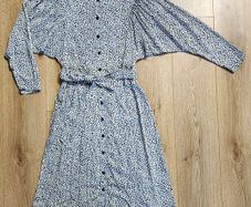 Longsleeve midi dress with belt - H&M - Blue, white, yellow, black Pattern - Size small