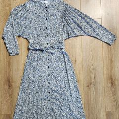 Longsleeve midi dress with belt - H&M - Blue, white, yellow, black Pattern - Size small