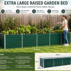 Extra Large Raised Garden Bed 320cm Galvanised Steel Planter