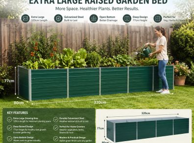 Extra Large Raised Garden Bed 320cm Galvanised Steel Planter