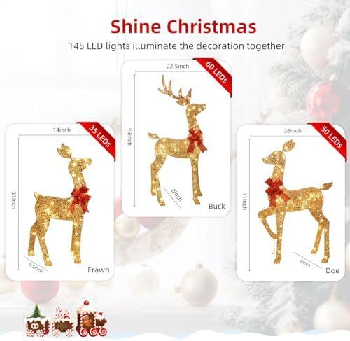 3 Piece 2D Lighted Christmas Deer Family Set