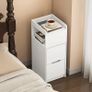 Narrow Bedside Table set of 2 with Sensor LED Light, Slim Side Table with Charging Station, Small Bedside Cabinet with 1 open Compartment and 2 Drawers for Living Room Bedroom, White(2 pcs) Image 2