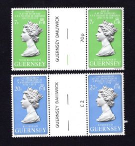 1978 Guernsey Royal Visits of Her Majesty The Queen visiting Guernsey from 28-29 June 1978 & 25th Anniversary of Coronation & Commemorative Stamps Gutter Pairs Mint Never Hinged (MNH)