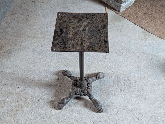 Vintage French cast iron pedestal base cafe table
