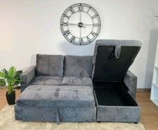 Grey velvet Corner Sofa Bed with Storage 215cm