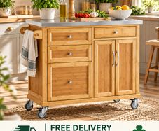 Kitchen Island  large stainless steel worktop, Kitchen Island Cabinet: