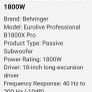 Behringer Eurolive B1 1800x  High Powered Subwoofer x2 Image 5