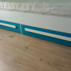 Single Bed with Blue Storage Drawers 200x90 cm