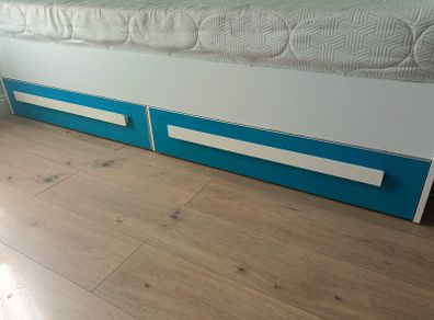 Single Bed with Blue Storage Drawers 200x90 cm