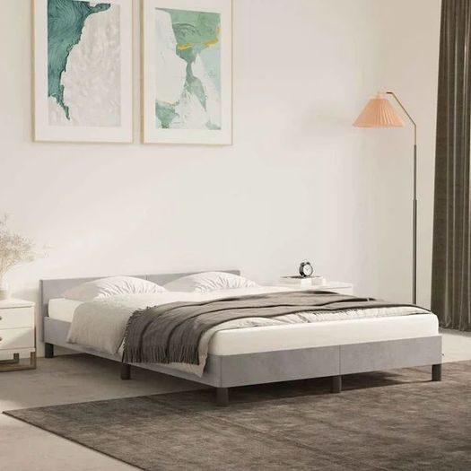 Bed Frame without Mattress Light Grey 135x190cm Double Velvet