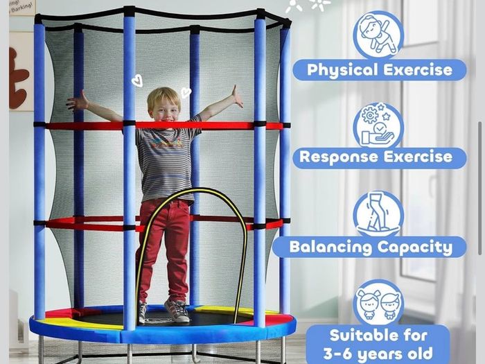4.6FT Kids Trampoline for Toddlers Outdoor Indoor w/Enclosure Net, Steel Frame, for Ages 3-6 Years