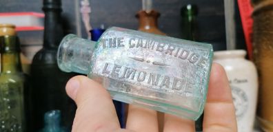 15 - Beautiful Antique Sea Glass Bottle Embossed The Cambridge Lemonade Chivers and Sons Ltd Histon