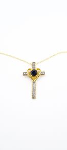 Vintage 18kt Gold On Sterling Silver Black Spinel Cross Necklace