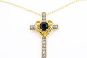 Vintage 18kt Gold On Sterling Silver Black Spinel Cross Necklace