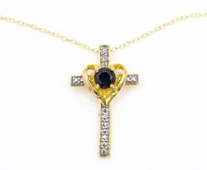 Vintage 18kt Gold On Sterling Silver Black Spinel Cross Necklace