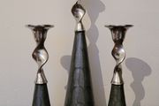 Trio of chrome twist &amp; enamel painted candlesticks
