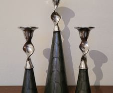 Trio of chrome twist & enamel painted candlesticks