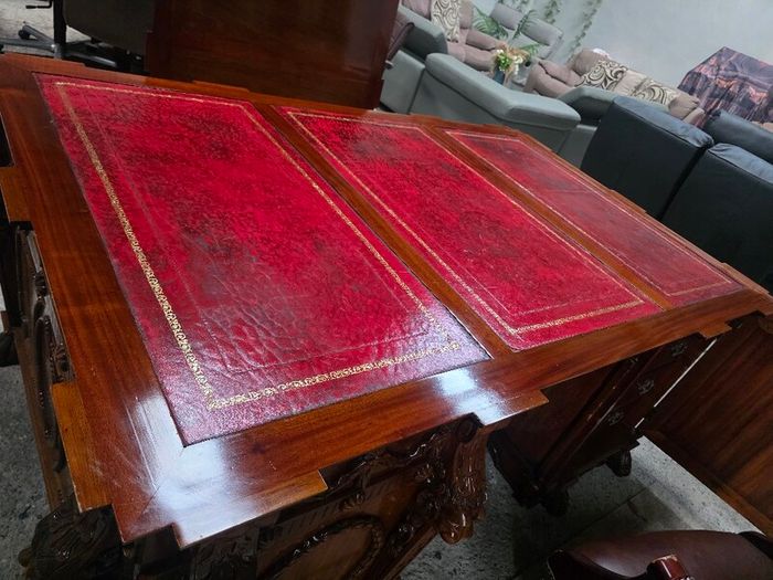 Thomas Chippendale Lions Head Carved Twin Pedestal Partner Desk