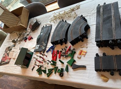 Vintage Scalextric Job Lot. Track, Figures, Hut, Controllers, Power Unit & Spares