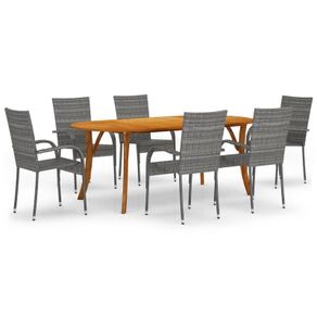 7 Piece Garden Dining Set Black